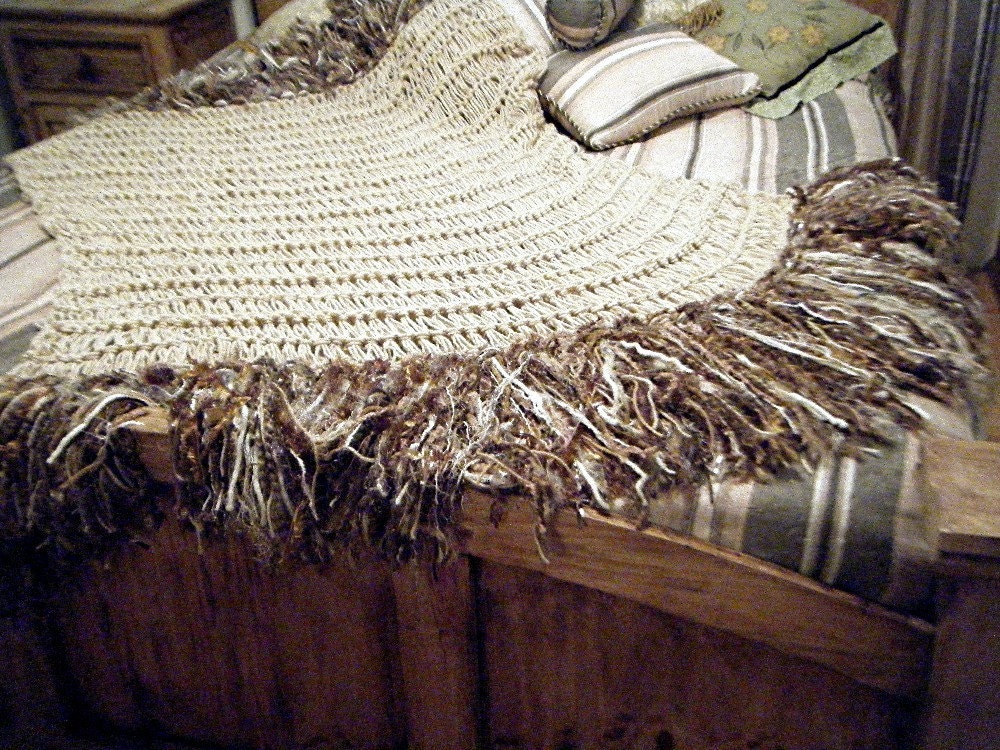 Fringe Throw Blanket Afghan Home Decor in Brown Beige Ivory