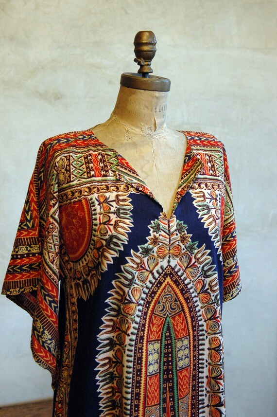 Kaftan Vintage 70s African Print Dress