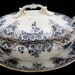 Vintage Flow Blue Transferware Gravy Tureen and Platter and Ladle