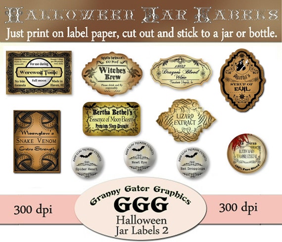 Halloween Jar Labels Set 2 by GrannyGator on Etsy