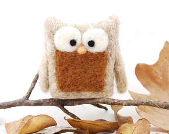 Needle Felted Owl fall autumn wool brown beige eco friendly decor