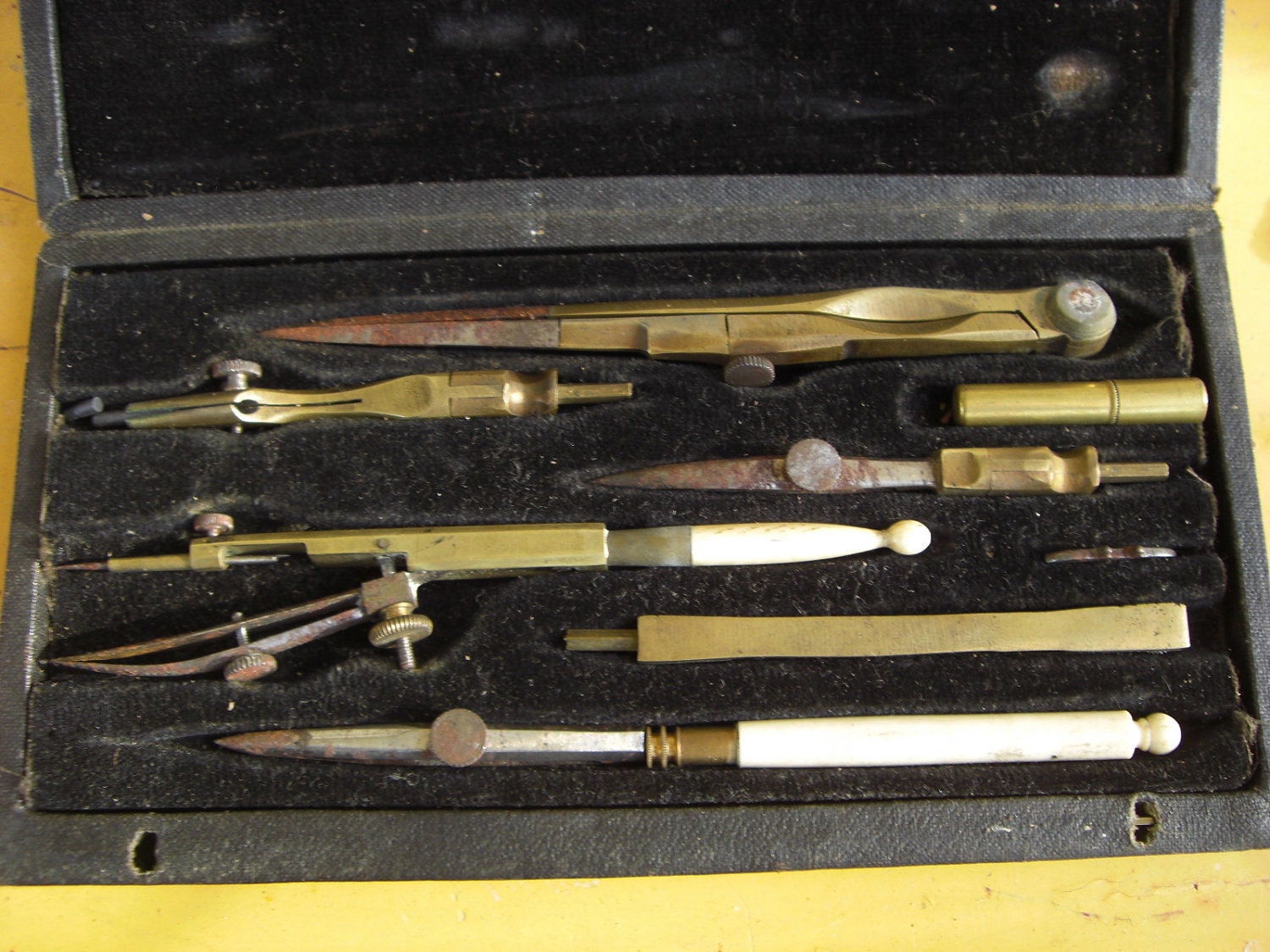 French antique compass set in original case.