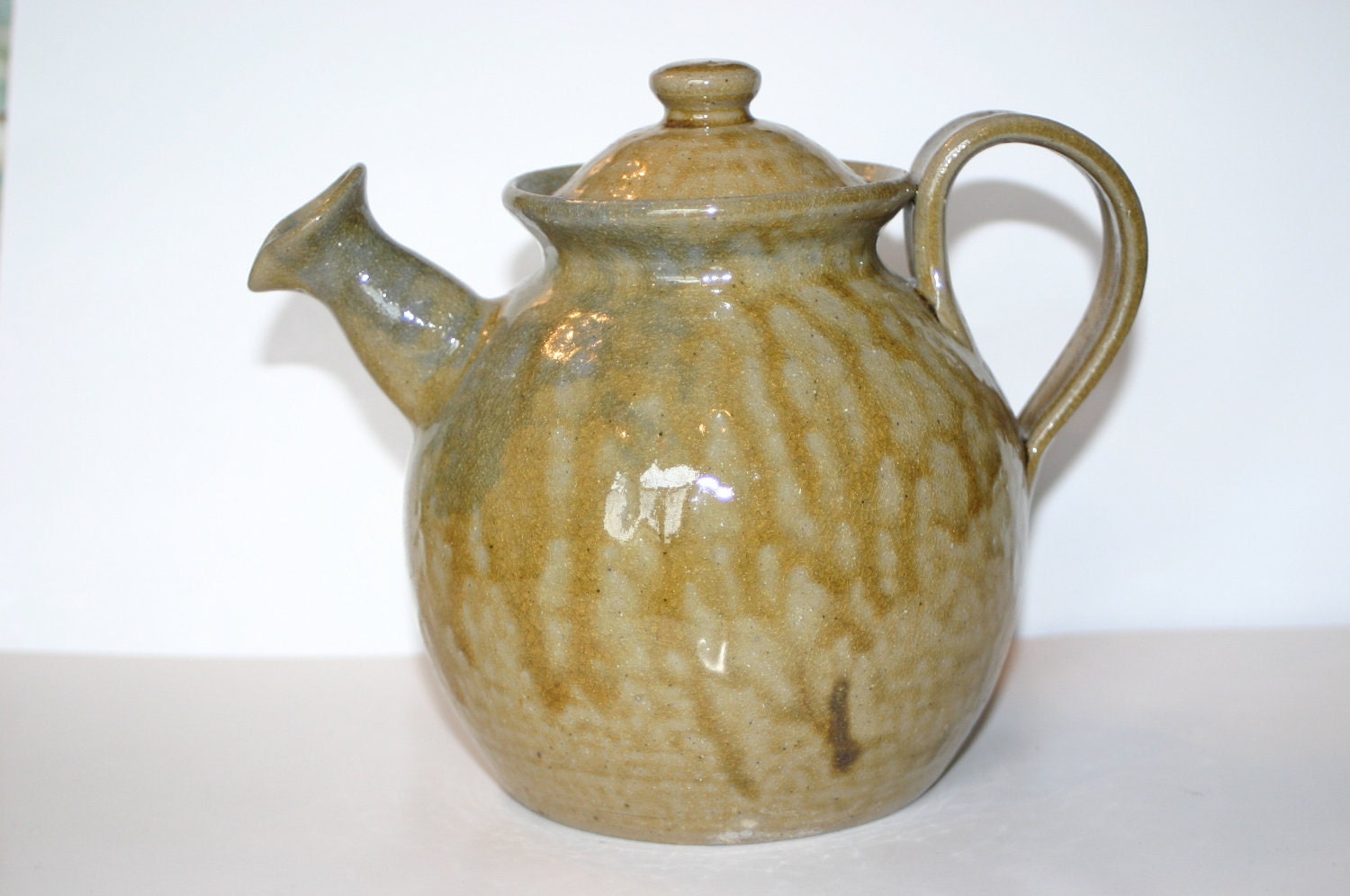 Salt Glazed Pottery Teapot with Tobacco Spit Glaze Seagrove