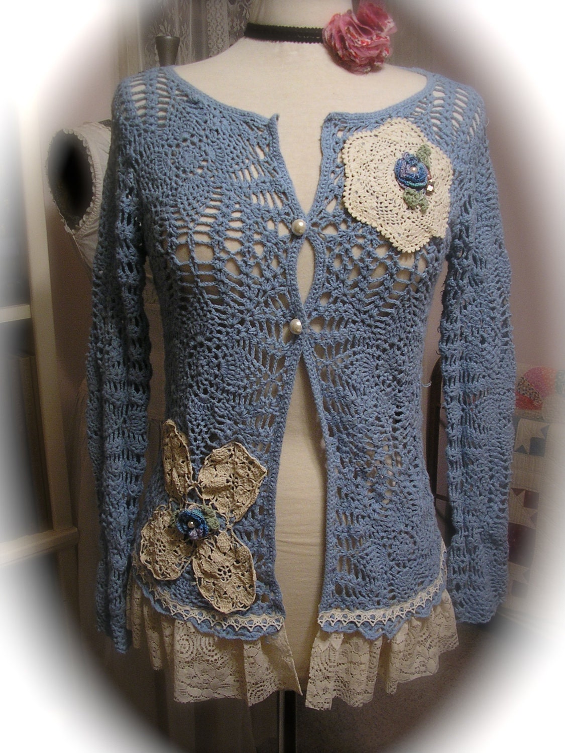 Doily Crochet Sweater shabby cotton vintage doilies lace