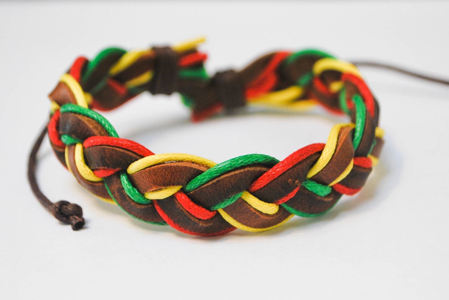 Bob Marley braided hemp cord with Brown Leather Bracelet