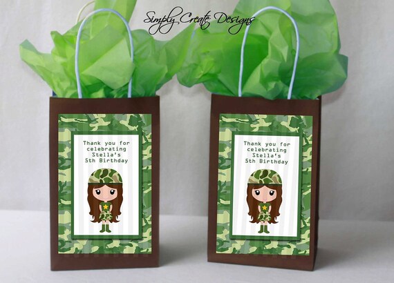 Army Girl Party Favor Tag Camo DIGITAL FILE 4x6 Jpeg Digital File Personalized Il_570xn