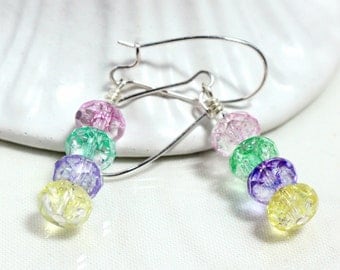 Ice Flake Quartz Earrings, Pastel Colors