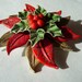 Large Vintage Poinsettia Flower Brooch with holly berry red bead center and glitter - green, red & gold - xmas - christmas - holiday party