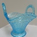 Reserved for Dixie Vintage Glass Pale Blue, Robins Egg Blue Pretty Basket Vase or Candy Dish Collectible