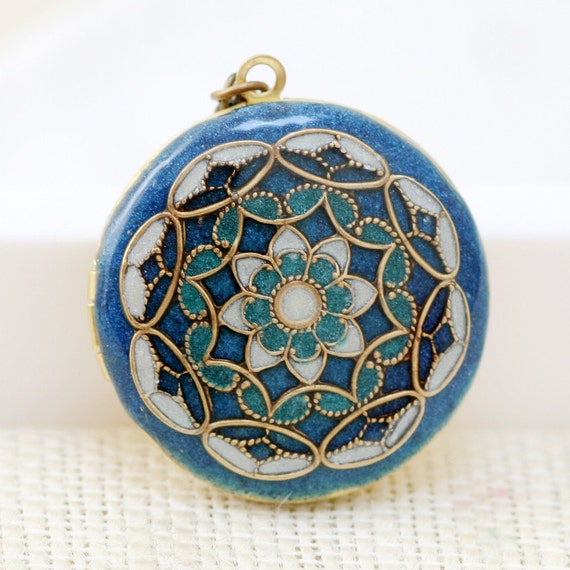 Brass locketResin LocketLocketBlue LocketFiligree Resin