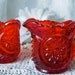 Vintage Ruby Red Glass Cream and Sugar Set Kitchen Decor 1970s