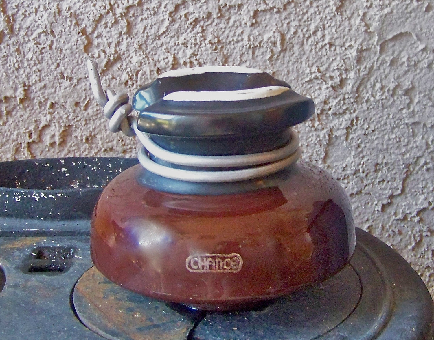 Vintage Ceramic Insulator Glossy Brown Ceramic Electrical Wire