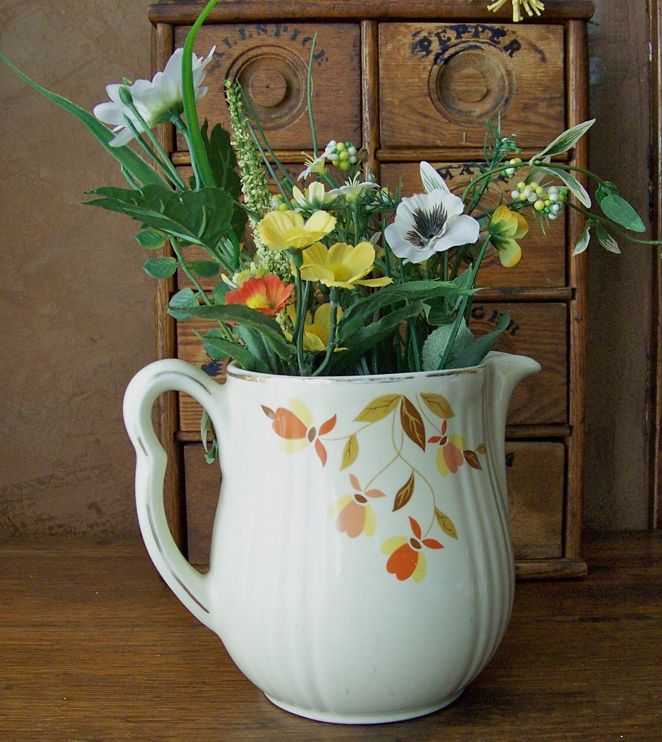Vintage Autumn Leaf Pitcher by Halls Superior