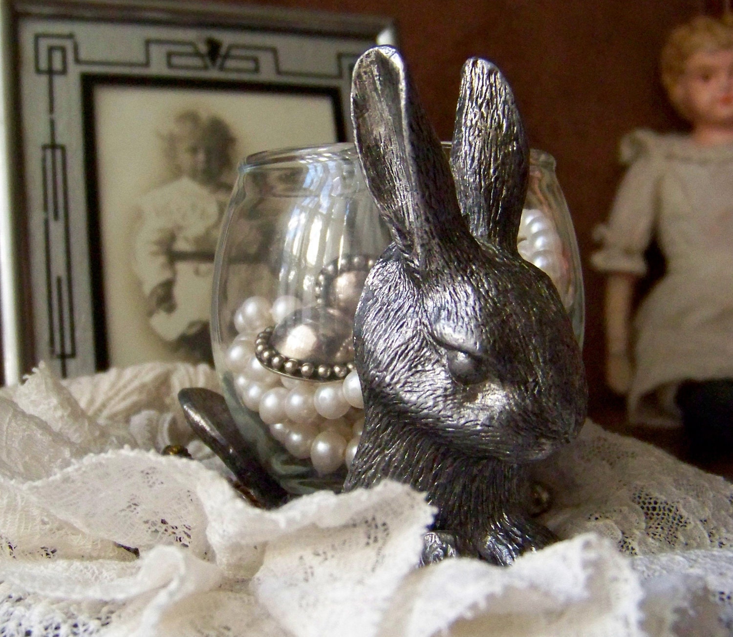 Pewter Rabbit Jewelry Trinket Holder
