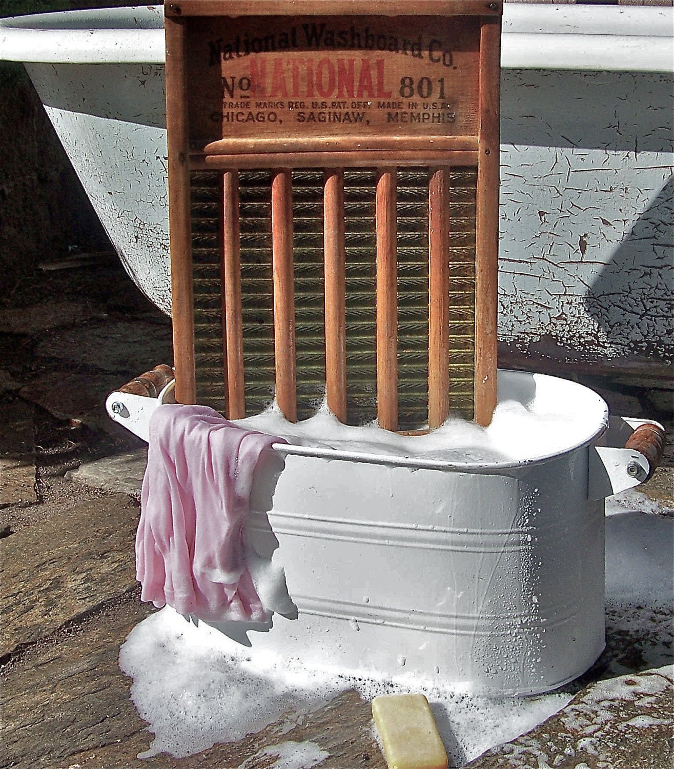 Antique Brass Wood Washboard National Laundry by cynthiasattic