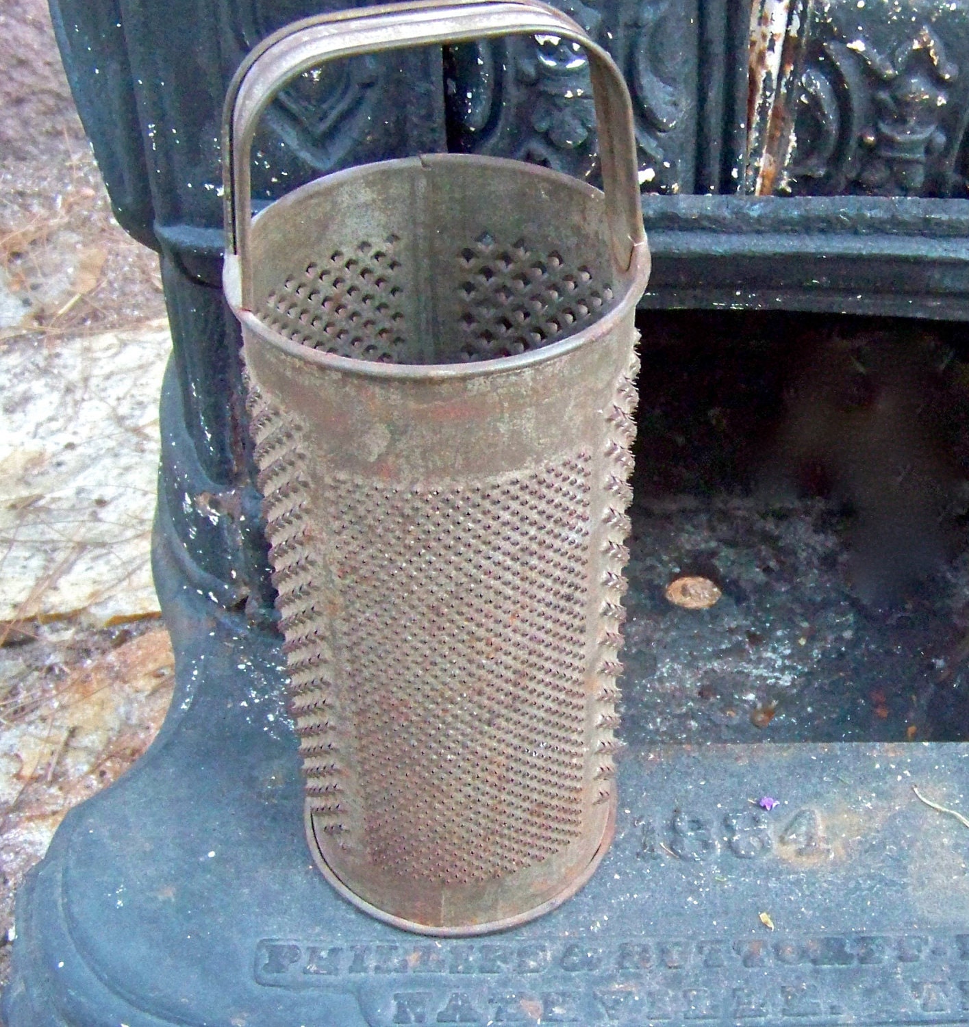Primitive Rusty Round Tin Cheese Grater