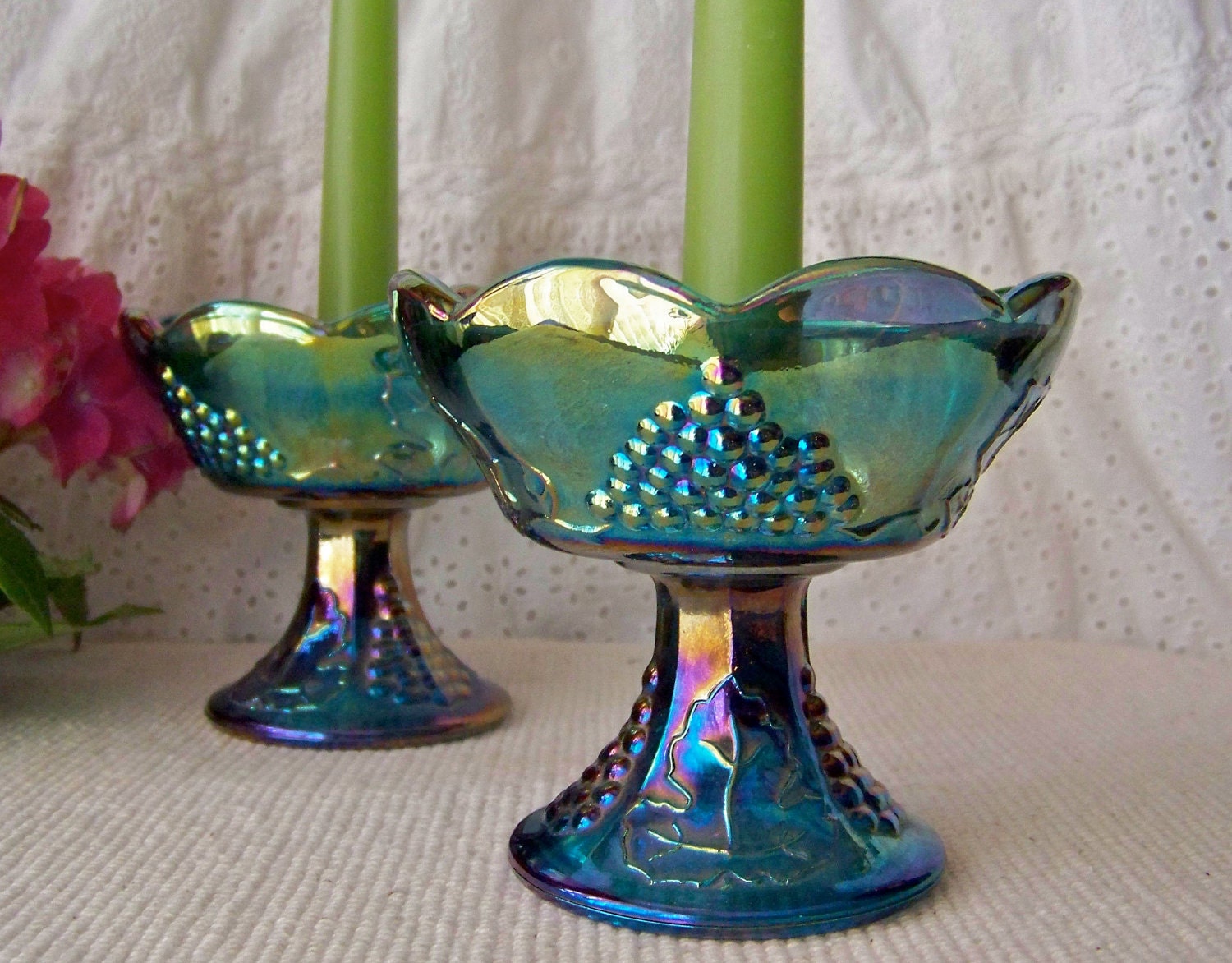 Vintage Carnival Glass Grape Harvest Candle Holders