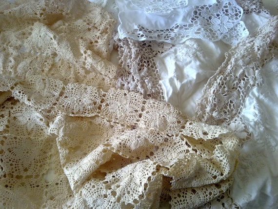 Items similar to Vintage Lace Tablecloth Overlays- Mixed Media Art ...