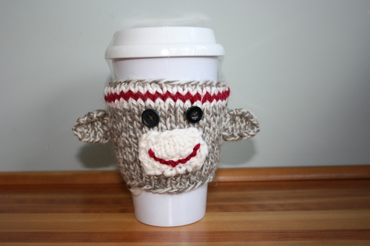 Hand Knit Sock Monkey Koozie