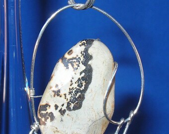 Gray Paintbrush Jasper Sterling Silver Hand Sculpted Wire Pendant