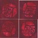Art Fabric, Hand Dyed Batik, ROSE ON RED 3, Pre Cut 5 x 5 Inch Squares, 4 Total