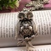 Pretty retro silver crystals eyes owl on branch necklace pendant vintage style