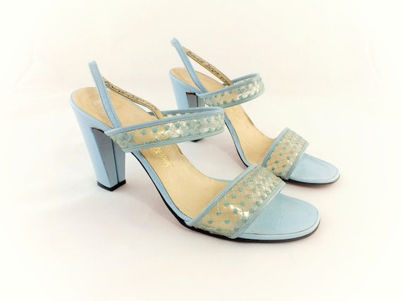 1960s Saks 5th Avenue Blue Leather Sandals Size 8 1/2 M