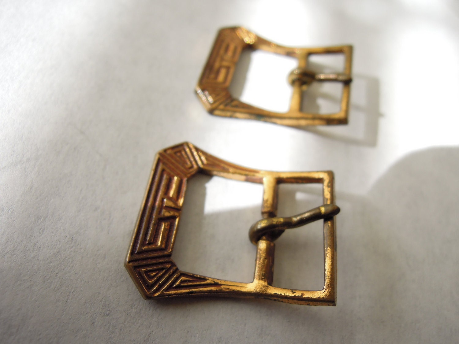 Antique Art Deco Pair of Brass Shoe Buckles 1920's by sssggg