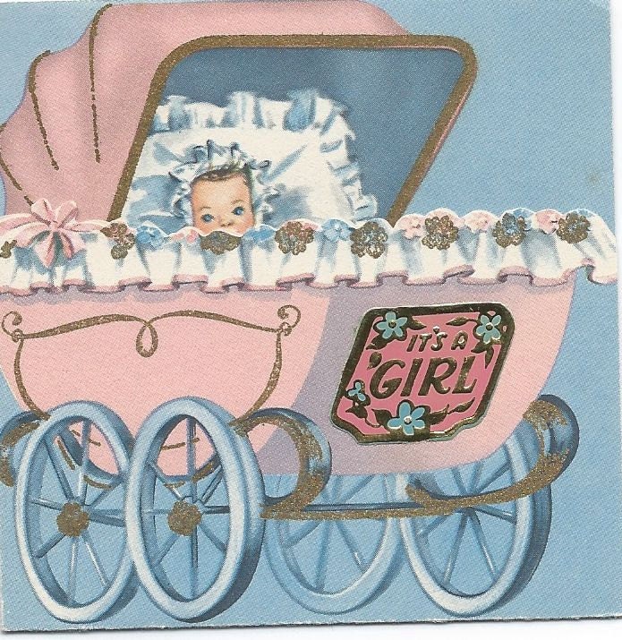 Vintage Its A Girl Birth Announcement Greeting by BellaBordello