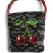 Felt Purse Bag - Black and Grey with Vintage Beaded Cherry and Fruit Design