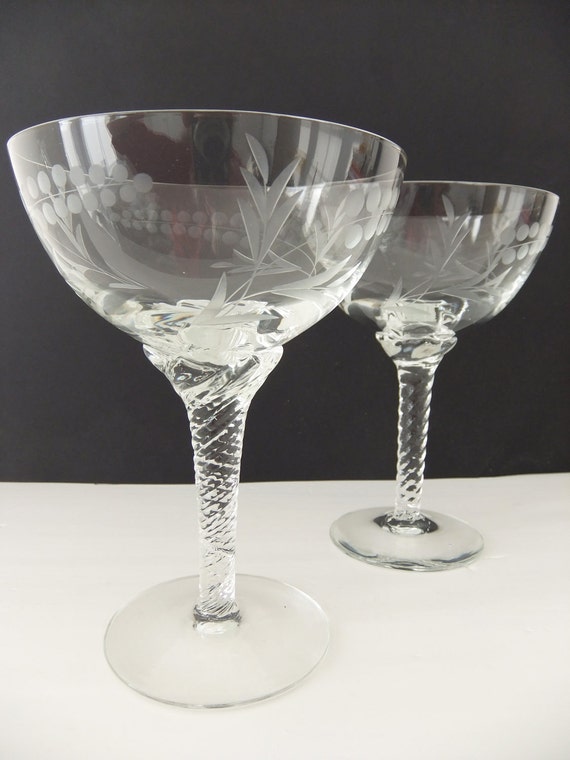 Vintage Etched Champagne Saucers 3