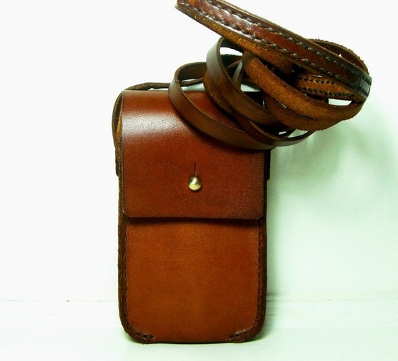 Brown Leather iPhone 2G/3G/4G Case with Shoulder Strap by