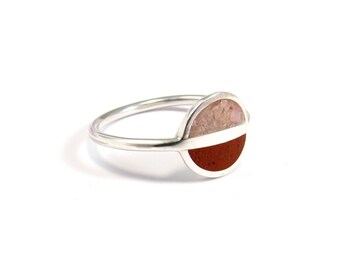 Minimal Ring, Sterling Silver Ring, Contemporary Jewelry, Modern Ring, Pink, Red, Saturn