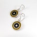 Sterling Silver Earrings, Black and Mustard Circles, Dangle, Modern, Contemporary