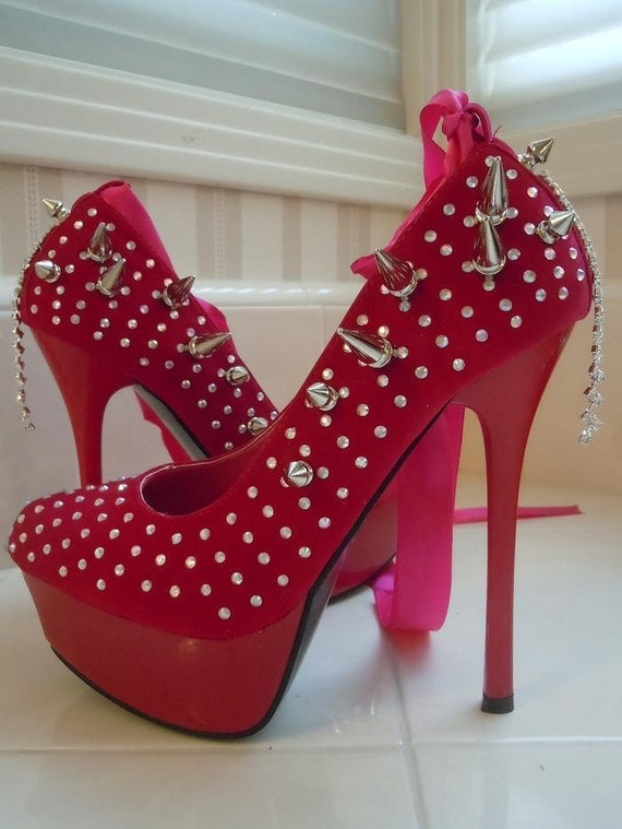 hot pink studded pumps