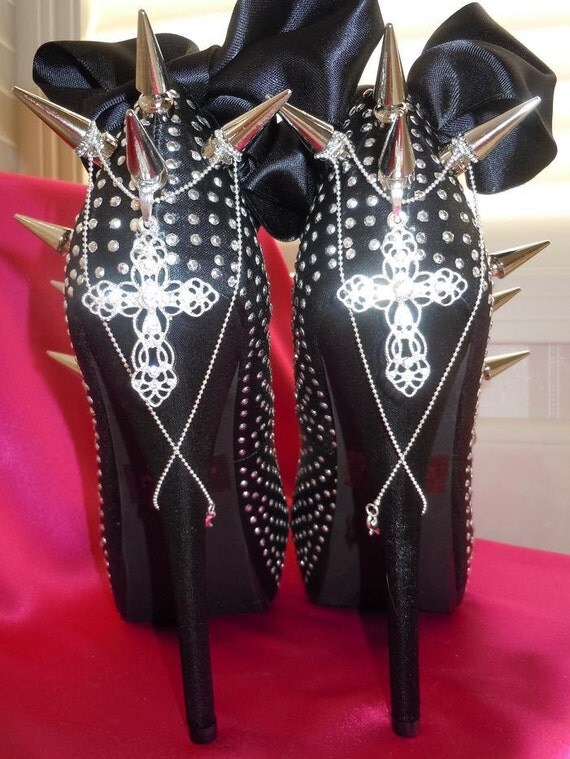 black spiked platform heels