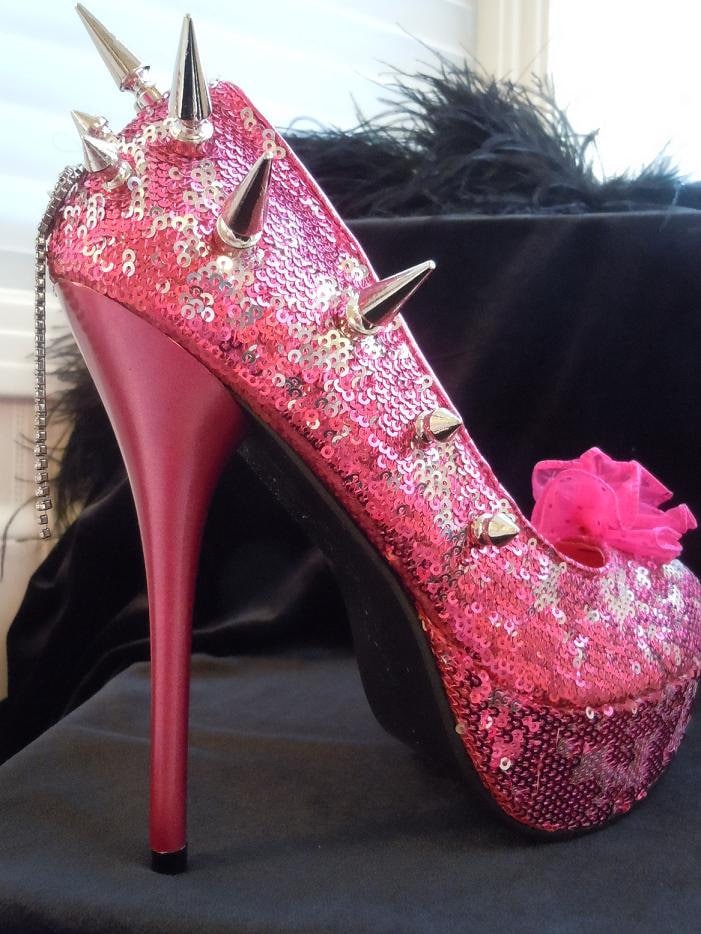 High Heel Platform Spiked Women Shoes Hot Pink Sequin by Spikesbyg