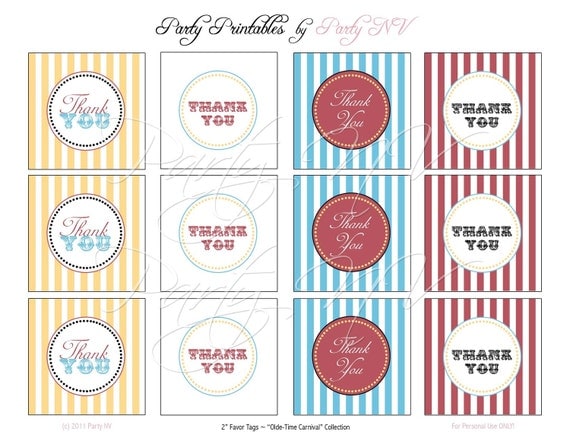PRINTABLE (2" FAVOR TAGS) - "Old Time" Carnival Collection- Vintage Design Il_570xn