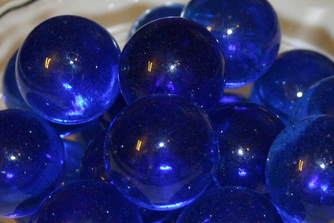 20 Vintage Blue Large Marbles 1 Inch by WheatHarvestVintage