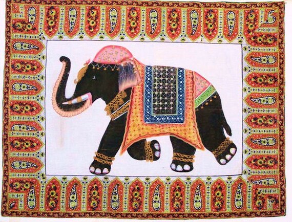 Jaipur Elephant Silk PaintingWall Tapestry Wall by oldsilkroute