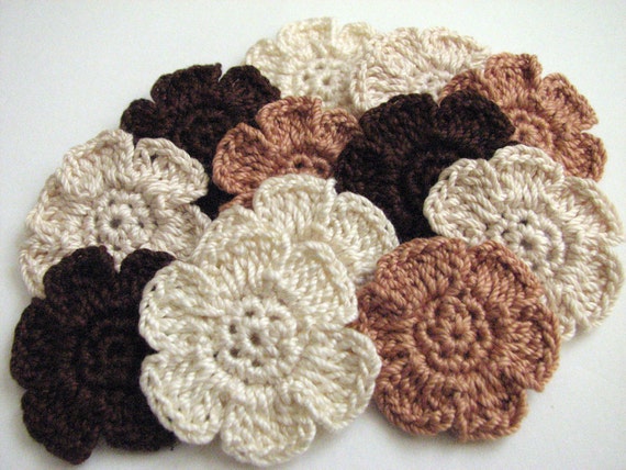 Download Items similar to Crochet Flower Appliques - 6 Petal, Flat, Small Flowers in Pretty, Neutral ...