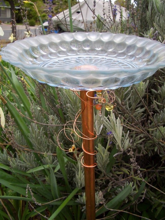 Upcycled Glass Plate Birdfeeder Suncatcher Votive Holder Yard
