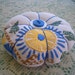 Pincushion Flower Vintage Fabric and Vintage Button Accents-Free Shipping