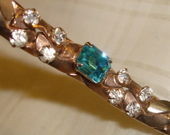 SALE Vintage Aquamarine glass and rhinestone bracelet