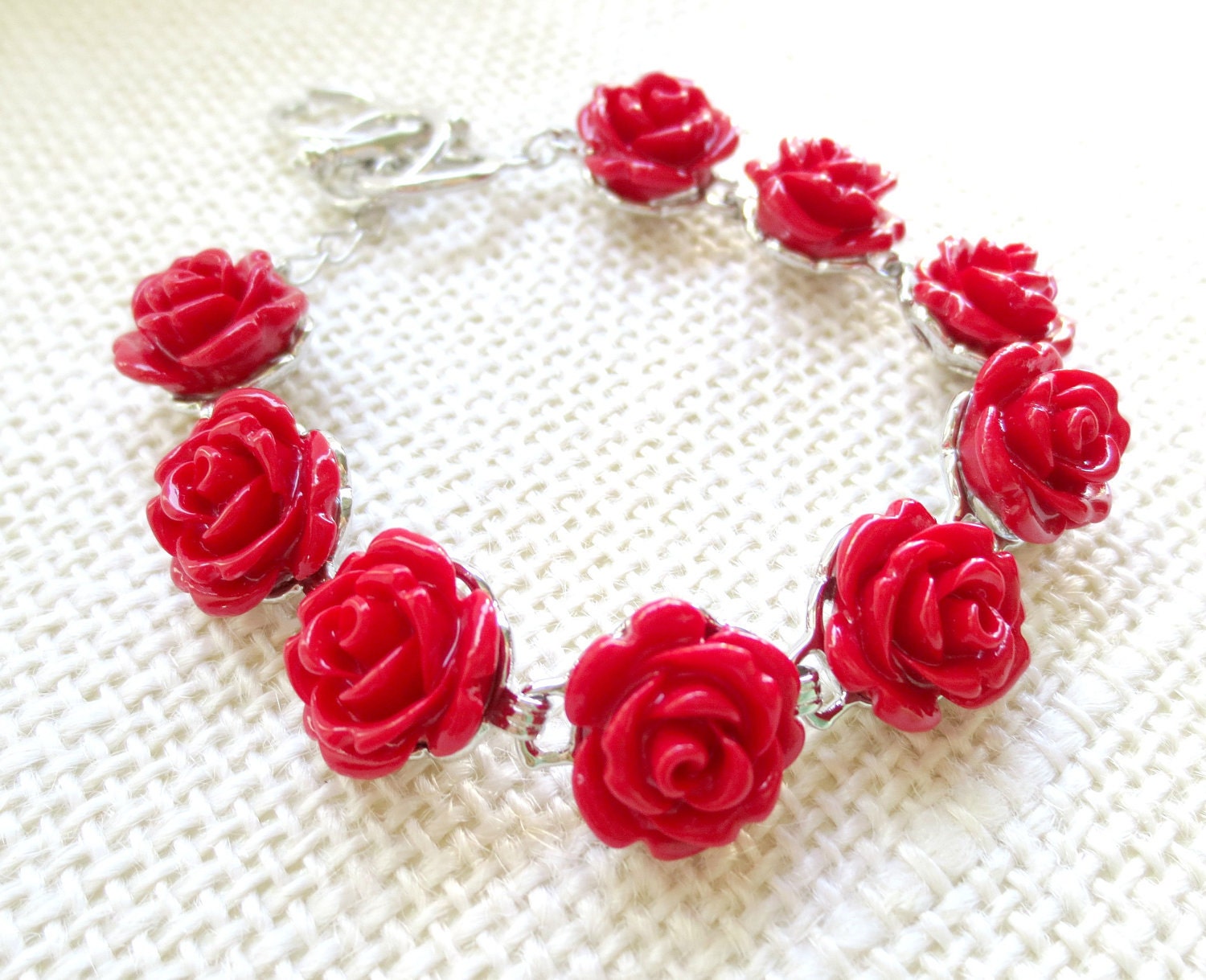 CLEARANCE Blood Red Rose Silver Bracelet