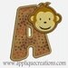 Monkey Alphabet A-Z...Embroidery Applique Design...Three sizes for multiple hoops...item1214