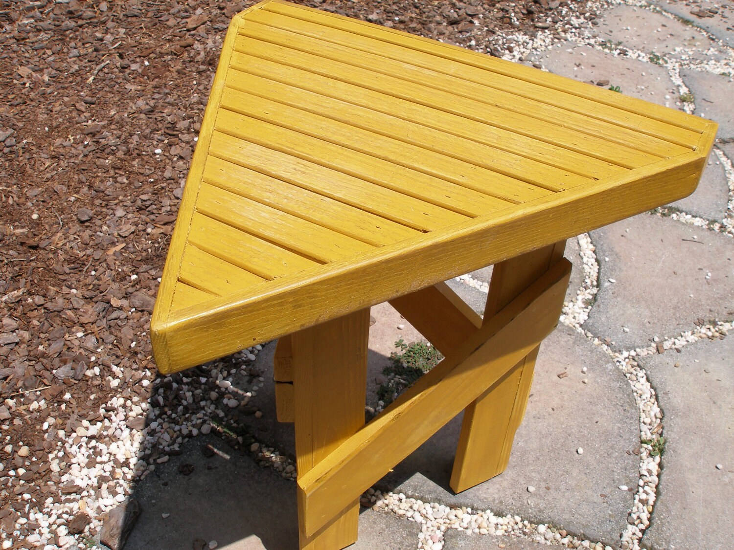 End table triangular shape painted yellow