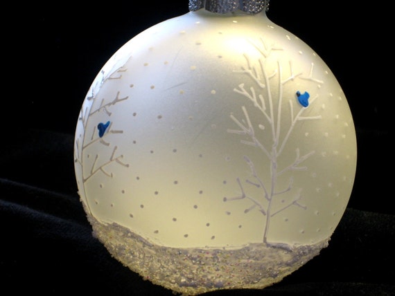 Ball glass  Snow Glass Textured   Scene painting Frosted ball ornaments  Christmas  Painted Hand