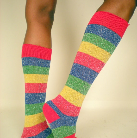 70's VTG Rainbow Metallic Knee High Socks by poetryforjane on Etsy