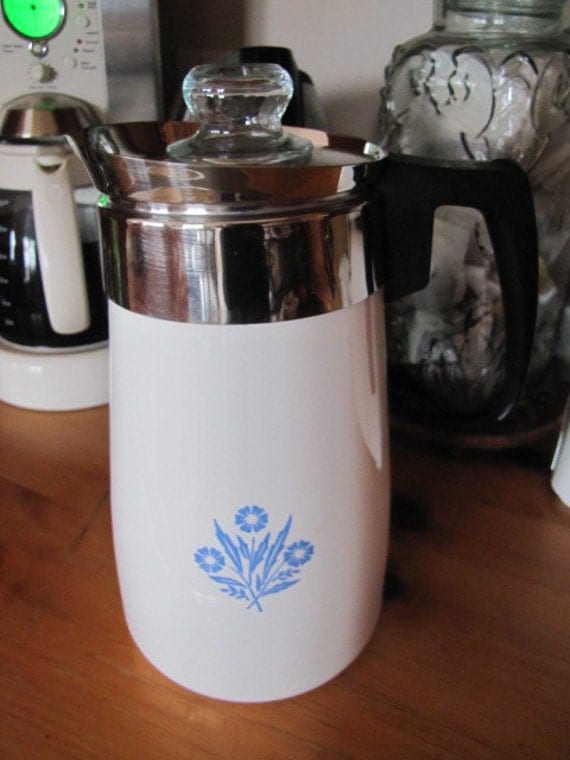 Vintage Coffee Pot Corningware 9 cup Cornflower 1970s